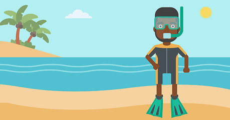 Image showing Male scuba diver on the beach vector illustration.