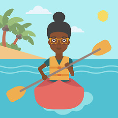 Image showing Woman riding in kayak vector illustration.