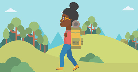 Image showing Woman with backpack hiking vector illustration.