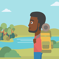 Image showing Man with backpack hiking vector illustration.