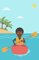 Image showing Man riding in kayak vector illustration.