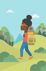 Image showing Woman with backpack hiking vector illustration.