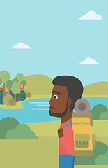 Image showing Man with backpack hiking vector illustration.