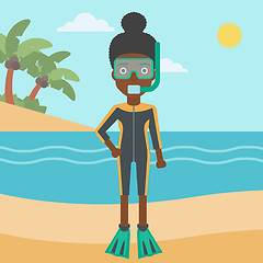 Image showing Female scuba diver on beach vector illustration.