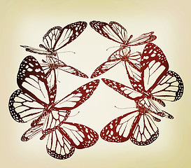 Image showing beauty butterflies. 3D illustration. Vintage style.