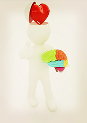 Image showing 3d people - man with half head, brain and trumb up. Love concept