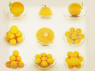 Image showing Set of half orange on a glass plate. 3D illustration. Vintage st