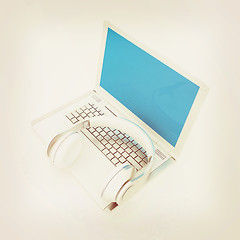 Image showing Headphone and Laptop . 3D illustration. Vintage style.