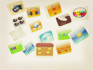 Image showing Cloud of media application Icons. 3D illustration. Vintage style