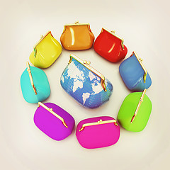 Image showing Purse Earth and purses. On-line concept. 3D illustration. Vintag