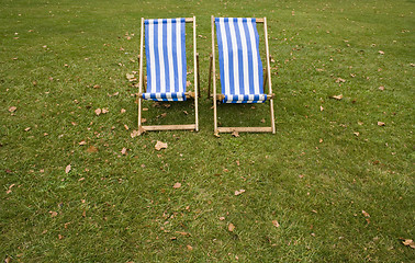 Image showing lonely striped chairs