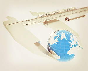 Image showing Vernier caliper measures the Earth. Global 3d concept . 3D illus