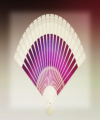 Image showing Colorful hand fan . 3D illustration. Vintage style.