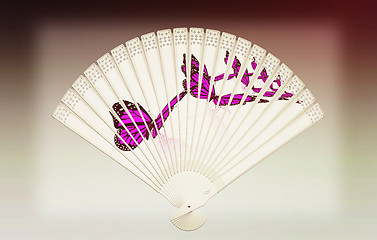 Image showing Colorful hand fan . 3D illustration. Vintage style.