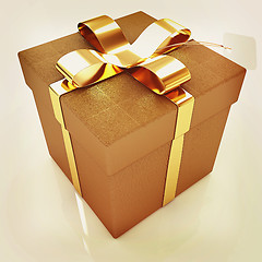 Image showing Leather gift-box with gold ribbon. 3D illustration. Vintage styl