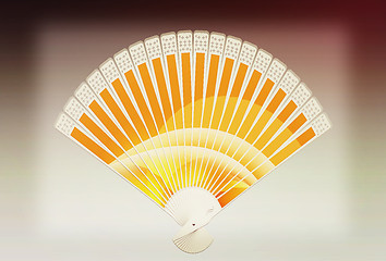 Image showing Colorful hand fan. 3D illustration. Vintage style.