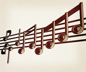 Image showing Various music notes on stave. Black 3d. 3D illustration. Vintage