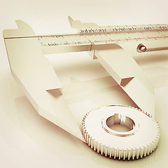 Image showing Vernier caliper measures the cogwheel . 3D illustration. Vintage