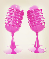 Image showing Glossy microphones. 3D illustration. Vintage style.