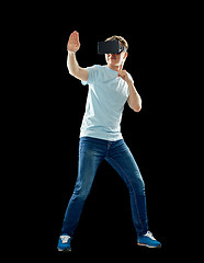 Image showing man in virtual reality headset or 3d glasses