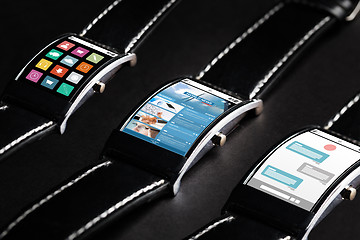Image showing close up of black smart watch set with multimedia