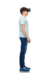 Image showing happy man in virtual reality headset or 3d glasses