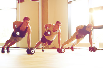 Image showing group of men with dumbbells in gym