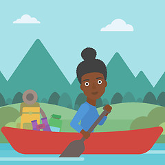 Image showing Woman riding in kayak vector illustration.