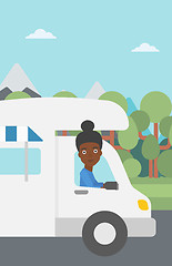 Image showing Woman driving motor home vector illustration.