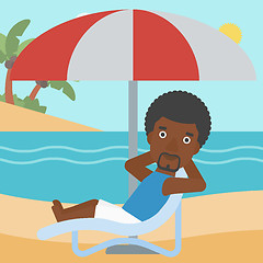 Image showing Man relaxing on beach chair vector illustration.