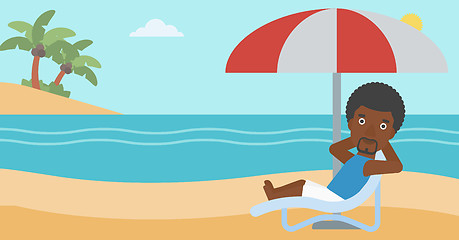 Image showing Man relaxing on beach chair vector illustration.