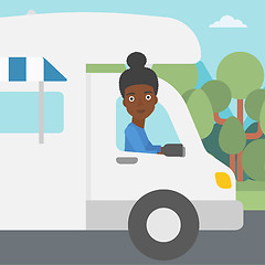 Image showing Woman driving motor home vector illustration.