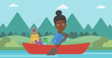 Image showing Woman riding in kayak vector illustration.