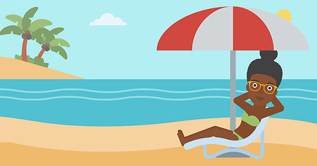 Image showing Woman relaxing on beach chair vector illustration.