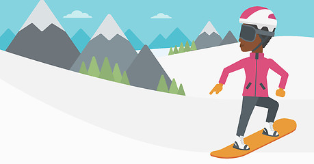 Image showing Young woman snowboarding vector illustration.