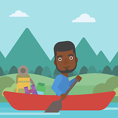 Image showing Man riding in kayak vector illustration.