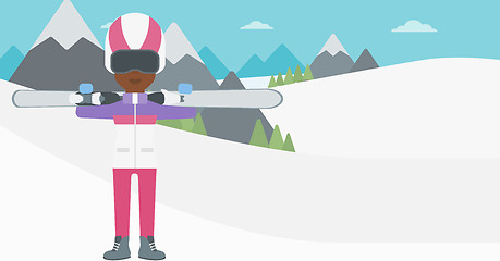 Image showing Woman holding skis vector illustration.