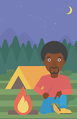 Image showing Man kindling campfire vector illustration.
