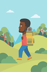 Image showing Man with backpack hiking vector illustration.