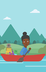 Image showing Woman riding in kayak vector illustration.