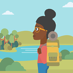 Image showing Woman with backpack hiking vector illustration.