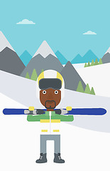 Image showing Man holding skis vector illustration.