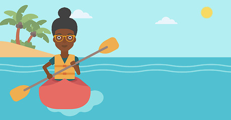 Image showing Woman riding in kayak vector illustration.