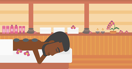 Image showing Man getting stone therapy vector illustration.