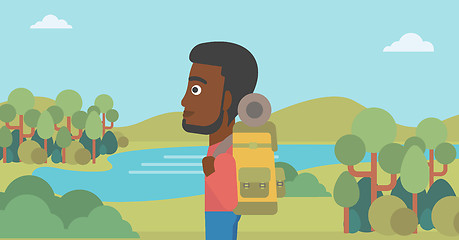 Image showing Man with backpack hiking vector illustration.