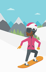 Image showing Young woman snowboarding vector illustration.