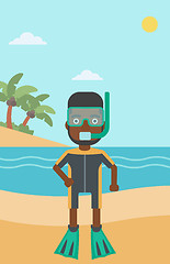 Image showing Male scuba diver on the beach vector illustration.