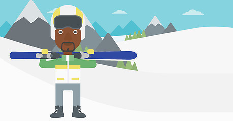 Image showing Man holding skis vector illustration.