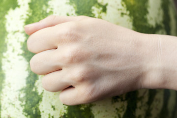 Image showing hand on watermelon