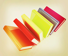 Image showing colorful real books. 3D illustration. Vintage style.